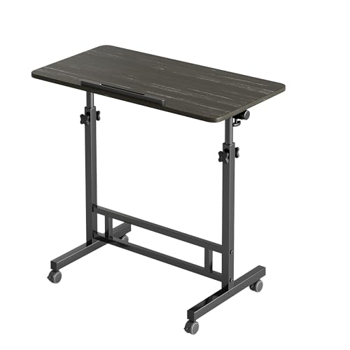 Furist Small Standing Desk Adjustable Height 32 Inch Mobile Sit Stand up Desk Portable Rolling with Wheels Standing for Walking pad Treadmill Black - color: Black Wood Grain
