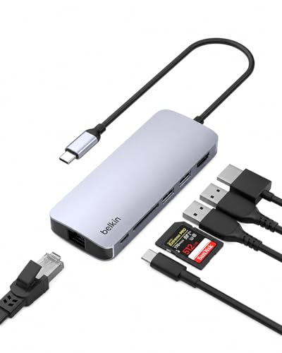 Belkin USB-C Hub 6 in 1 100W PD 4K HDMI, Ethernet & SD | Pass-through charging, 2 USB-A ports, gigabit ethernet, SD card slot, compatible with Neo MacBook, iPad Pro, and XPS - style: 6-in-1 Hub, 4K 60Hz
