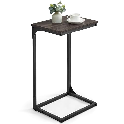 VASAGLE C-Shaped End Table, Side Table for Sofa, Couch Table with Metal Frame, Small TV Tray Table for Living Room, Bedroom, Chestnut Brown and Black ULET353B74 - color: Chestnut Brown + Black