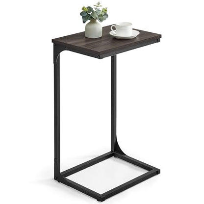 VASAGLE C-Shaped End Table, Side Table for Sofa, Couch Table with Metal Frame, Small TV Tray Table for Living Room, Bedroom, Chestnut Brown and Black ULET353B74 - color: Chestnut Brown + Black
