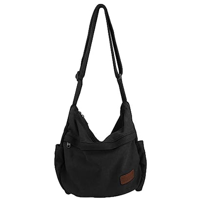 Large Canvas Messenger Bag with Multiple Pockets for Men and Women, Crossbody Shoulder Tote Hobo Laptop Bag - color: 1 - Black