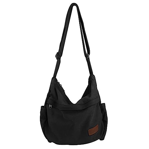 Large Canvas Messenger Bag with Multiple Pockets for Men and Women, Crossbody Shoulder Tote Hobo Laptop Bag - color: 1 - Black