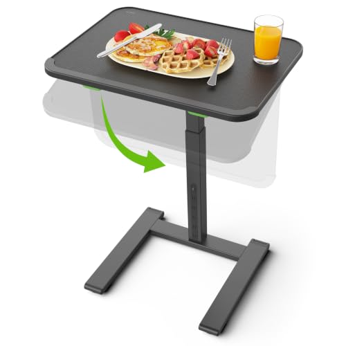 SAIJI Sturdy TV Tray Table with Wheels, Heavy Duty Metal TV Trays for Couch | Height & Tilt Adjustable Desk for Bed, Sofa, Recliner, Portable Small Foldable Tables, Rolling Tray for Eating in Living Room