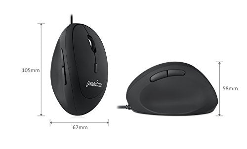 Perixx PERIMICE-519 Wired Ergonomic Vertical Mouse - Portable Small Design - 105x67x58 mm - Right Handed Black - style: Wired Black