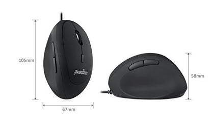 Perixx PERIMICE-519 Wired Ergonomic Vertical Mouse - Portable Small Design - 105x67x58 mm - Right Handed Black - style: Wired Black