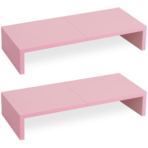 TEAMIX 2 Pack Pink Monitor Riser-20L inch, Cute Monitor Stand for Desk, Wood Sturdy TV/Screen/PC/Printer/Laptop Riser, Computer Shelf with Storage Desktop Organizer for Home Office - color: Pink, size: 2 Pack-20 inch