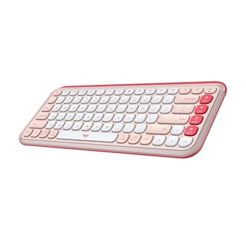 Logitech POP ICON Keys Wireless Bluetooth Keyboard - Rose and Off-White | Comfortable typing, programmable keys, easy-switch between up to 3 devices, for laptop, tablet, PC - color: Rose, style: Keyboard