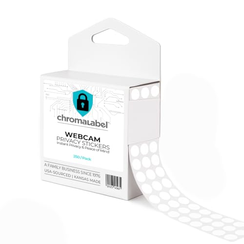ChromaLabel 1/4 Inch White Webcam Cover Dots, 250/Box | Laptop Camera Privacy Stickers for Security, Remote Work, Travel, Tablets, Computers and Video Calls. Made in USA