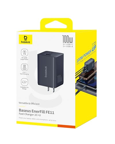 Baseus 100W USB C Charger Block, 3-Port Foldable Compact PPS Wall Charger, Fast Charging Power Adapter for MacBook Pro/Air, iPad, iPhone 17 Pro Max/Air, Galaxy S24, Steam Deck & More - style: 100W-Black