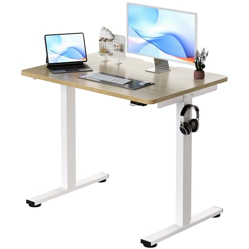 Okin Small Electric Standing Desk, 36" x 24" Whole Piece Height Adjustable Desk, Oak Sit to Stand Computer Workstation for Home Office - color: Oak, size: 36 Inch