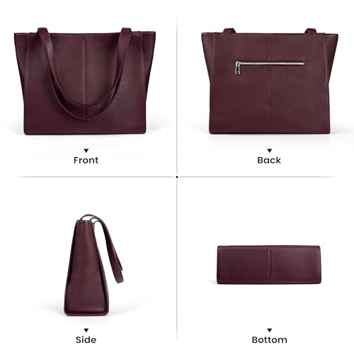 befen Genuine Leather Tote Bag for Women Work Travel Leather Purse Handbags | Real Leather, Padded 14" Laptop Compartment, Multi-Pockets, Zipper, Tote Bag for Daily - color: Burgundy Red