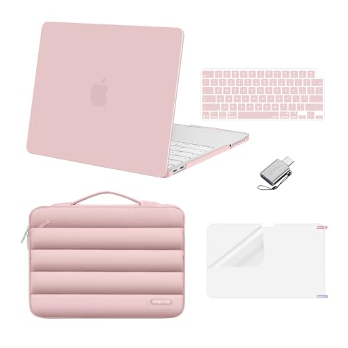 MOSISO Compatible with MacBook Neo Case 13 inch 2026 Release Model A3404 with A18 Pro Chip, Scratch-Resistant Protective Hard Shell&Puffy Sleeve Bag&Keyboard Skin&Screen Film&Type C, Baby Pink - color: Baby Pink