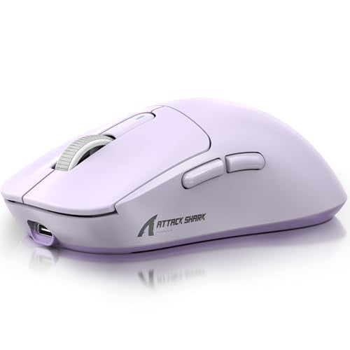 ATTACK SHARK X3 49g Ultra-Lightweight Wireless Gaming Mouse, Purple | Bluetooth 5.2/2.4G Wireless/Wired, PAW3395 Gaming Sensor, 26K DPI, 200h Battery Life, Programmable Buttons for PC/Mac/Win - color: Lavender