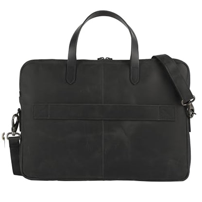 KomalC Leather Laptop Sleeve 15.5" with Trolley Strap, Fits up to 16" Laptop, Slim Office Bag with Shoulder Strap - color: Black