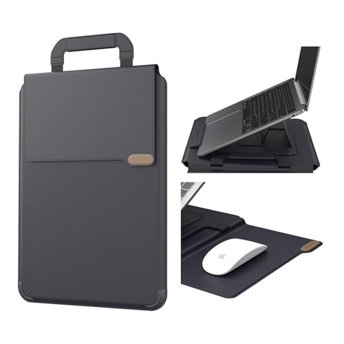 Nillkin Versatile Pro Upgraded 12-14in Laptop Sleeve with Stand & Mouse Pad | 3-in-1 Laptop Case for MacBook/Dell/HP/Lenovo, Slim, Travel Friendly, Dual-angle Stand, Magnetic Handle, PU Leather, Black - color: Black, size: 14.2