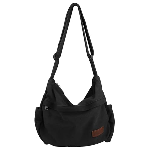 Large Canvas Messenger Bag with Multiple Pockets for Men and Women, Crossbody Shoulder Tote Hobo Laptop Bag - color: 81 - Black