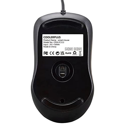 COOLERPLUS FC112 USB Optical Wired Computer Mouse with Easy Click for Office and Home, 1000DPI, Premium and Portable,Compatible with Windows PC, Laptop, Desktop, Notebook (Black)