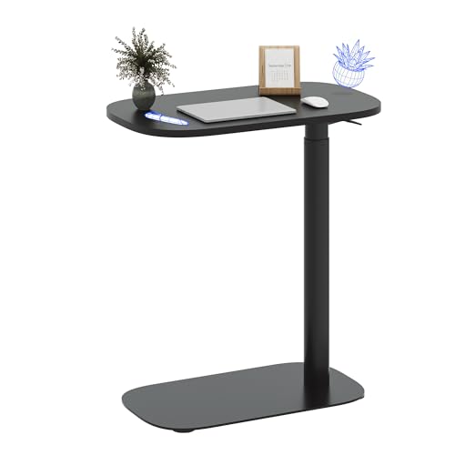 FLEXISPOT Adjustable C Table, Mobile Snack Side End Table Sofa Couch Bedside Table Laptop Cart TV Tray Night Stand Small Space Side Table(23.6" W x 13.8" D,Black) - color: Black, size: 24x14