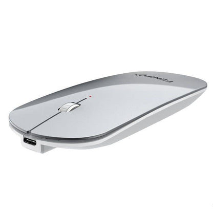 FENIFOX Wireless Bluetooth Mouse, Slim Travel Silent Rechargeable Silver | Flat, Portable, Whisper Quiet, 3 Buttons Design , 2400 DPI Precision for iPad Laptop MacBook Tablet iPhone - color: Silver