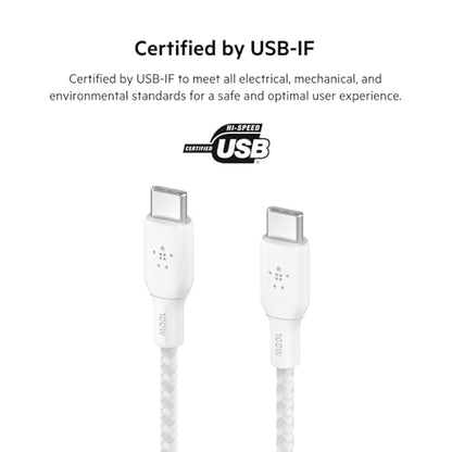Belkin USB C to USB C 100W Braided Cable Fast iPhone Charger Cord, 9.9ft (Pack of 6) - color: White, style: 9.9ft (Pack of 6)