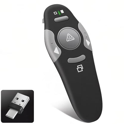 Presentation Clicker Remote, Type C&USB Wireless Presenter, PowerPoint Clicker, Slide Advancer Control for Mac︱ Windows︱ Laptop, Support PPT︱Keynote︱Google Slides