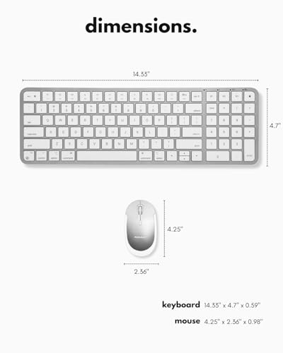 Macally Bluetooth Mac Keyboard and Mouse (Compact, Multi Device, Rechargeable) - Wireless Apple Keyboard and Mouse Combo - for Mac mini/Studio, MacBook Pro/Air, iMac, iPad, iPhone - Silver - color: Silver