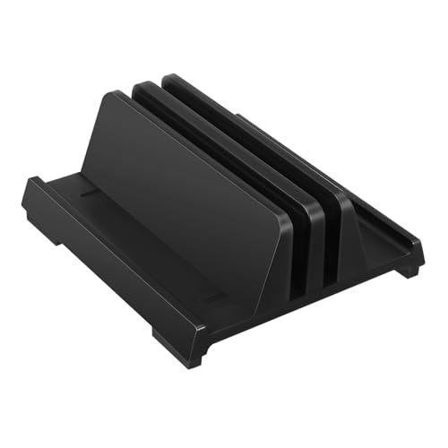 Uonlytech Vertical Laptop Holder Dual Slots Adjustable Laptop Stand for Desk Space-Saving Design for Workspace Organization Compatible Tablets and Phones Padded Non- Base for Stability
