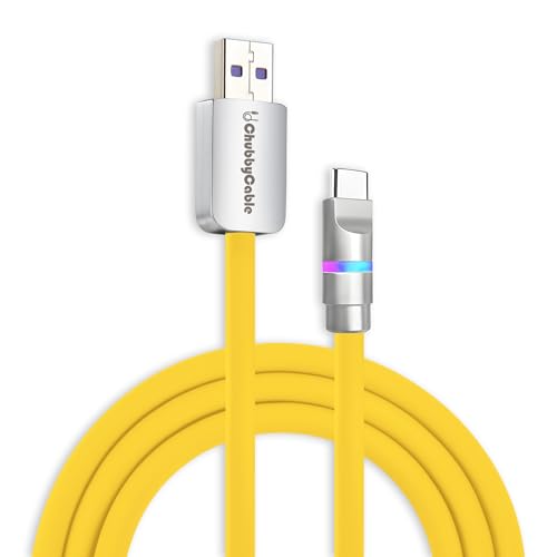chubbycable Neon Chubby - Fast Charge Cable with Smart Light RGB Color Gradual Light Up 100W Charging Cord LED USB C Cable Compatible with iPhone 17-15 Series, Yellow, USB-A to Type-C, 1.64 FT - color: Yellow, size: 1.64ft (0.5m), style: USB A-Type C