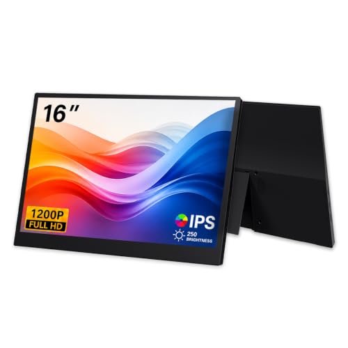 16 Inch Portable Monitor for Laptop, FHD 1200P IPS Portable Laptop Monitor with HDMI Type-C, Eye Care Ultra Slim,Travel Monitor for Laptop Phone PS4/5 Xbox Switch - size: 16"