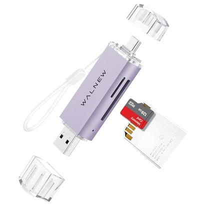 WALNEW SD Card Reader, USB 3.0 & USB-C SD/TF Memory Card Adapter | Supports UHS-I SD/SDHC/SDXC/MicroSD, Compatible with MacBook, PC, iPad, iPhone 15, Samsung Galaxy Android - color: Purple