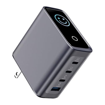 ACEFAST 140W GaN LED Display Screen Wall Charger for iPhone 17 16 Series/for Samsung,Triple USB C Fast Charging Travel Charger for MacBook/Laptop/Tablet,Fold Plug Compact for Home/Office/Travel
