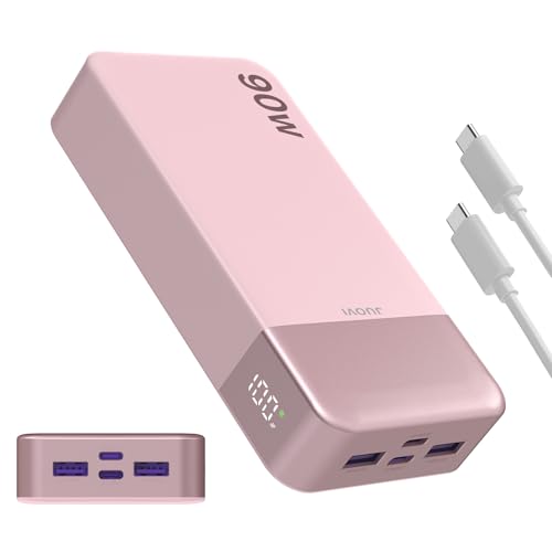 JUOVI Portable Charger, 90W Laptop Power Bank 20000mAh Portable Phone Charger, Power Bank Fast Charging with 2 USB-C & 2 USB-A Ports,Battery Bank for MacBook iPhone 17/16/15 Series, Galaxy(Pink) - color: Pink