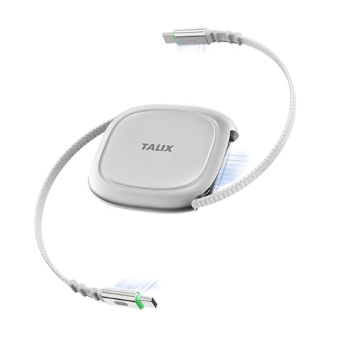 TALIX 240W Retractable USB C Cable, PD 3.2 Fast Charging USB C to USB C Cable with Mag Snap Storage, E-Marker Chip, Anti-Tangle Retractable Cord for Travel, iPhone 17, MacBook, Samsung S25, 3.94FT