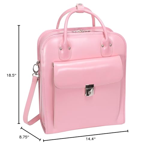 McKleinUSA, W Series, LA Grange, Top Grain Cowhide Leather, 15" Leather Vertical Patented Detachable -Wheeled Ladies' Laptop Briefcase, Pink (96499), 14.4 x 8.75 x 18.5 inches - color: Pink, size: 14.4"x8.75"x18.5"