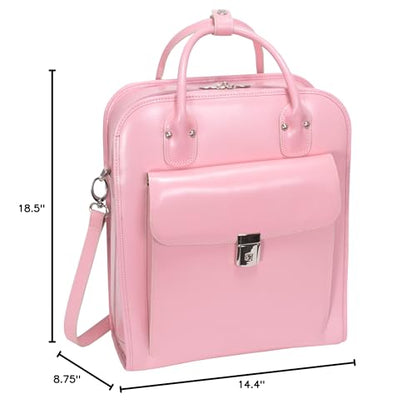 McKleinUSA, W Series, LA Grange, Top Grain Cowhide Leather, 15" Leather Vertical Patented Detachable -Wheeled Ladies' Laptop Briefcase, Pink (96499), 14.4 x 8.75 x 18.5 inches - color: Pink, size: 14.4"x8.75"x18.5"