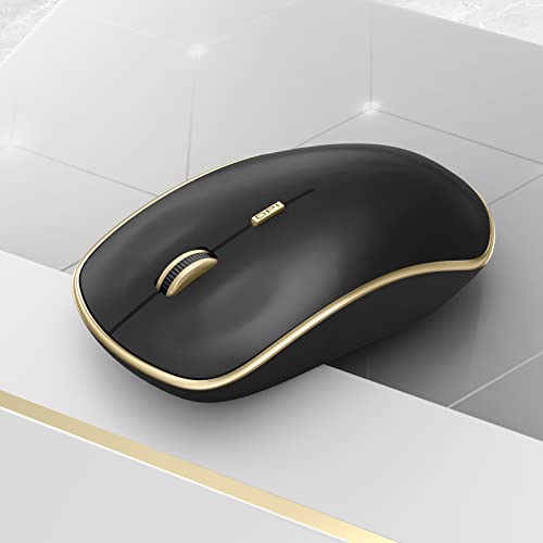 JOYACCESS Silent Wireless Mouse, Portable USB Mouse with 5 Adjustable DPI Levels for Desktop, Notebook, MacBook, Chromebook, PC (Black Gold) - color: Black Gold