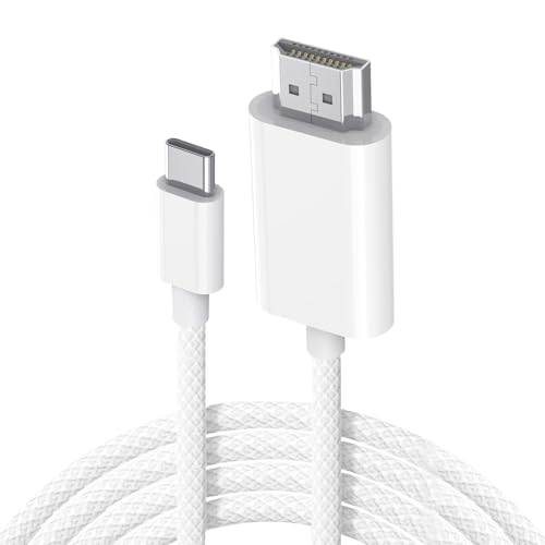 USB C to HDTV Cable 4K@60Hz, HDTV 2.0 6FT, Thunderbolt 3/4 Type-C Cord Compatible with iPhone 15/16/17 Series, MacBook, iPad Pro, Galaxy S24, Surface, for TV Monitor Projector - color: White
