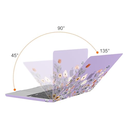 MOSISO Compatible with MacBook Air 13 inch Case M5 2026 M4 2025 M3 M2 2024-2022 A3449 A3240 A3113 A2681, Plastic Garden Flowers Hard Shell&Keyboard Cover&Screen Film for MacBook Air 13.6, Purple - color: Purple