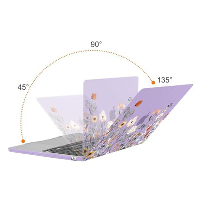 MOSISO Compatible with MacBook Air 13 inch Case M5 2026 M4 2025 M3 M2 2024-2022 A3449 A3240 A3113 A2681, Plastic Garden Flowers Hard Shell&Keyboard Cover&Screen Film for MacBook Air 13.6, Purple - color: Purple