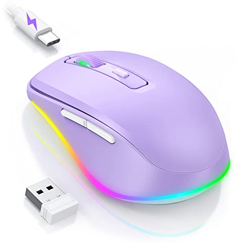 PEIOUS Wireless Mouse Jiggler - LED Wireless Mice with Build-in Mouse Mover, Rechargeable Moving Mouse for Laptop with Undetectable Random Movement Keeps Computers Awake - Purple - color: Purple