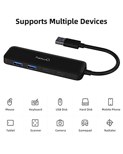 Dual USB C USB A 3.0 Hub: USB Hub 4 Ports with 2* USB-C 3.0 and 2* USB-A 3.0, Ultra Slim Portable USB Splitter Adapter for Laptop, PS4, Flash Drive, HDD, Xbox, Printer, Mouse, Keyboard, Computer - size: 10cm