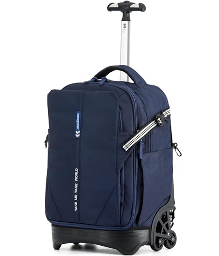 NEW TILAMI 18 Inch Expandable Rolling Backpack Stair-Climbing for School | 6-Wheel Stair-Climbing Girls Boys Carry-on Suitcase 15.6 Laptop Sleeve Water-Resistant Adjustable Handle Wheel Travel Camping - color: Navy Blue