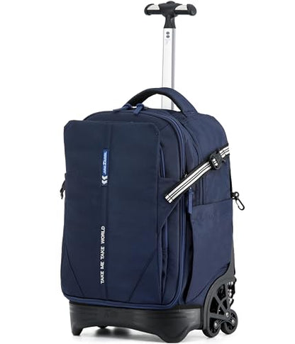 NEW TILAMI 18 Inch Expandable Rolling Backpack Stair-Climbing for School | 6-Wheel Stair-Climbing Girls Boys Carry-on Suitcase 15.6 Laptop Sleeve Water-Resistant Adjustable Handle Wheel Travel Camping - color: Navy Blue