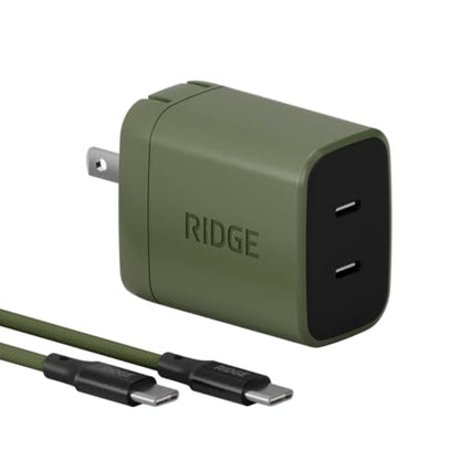 Ridge 45W Wall Charger Set, Dual USB-C Ports, Laptop-Grade Power with Complete Cable Kit Included - Matte Olive - color: Matte Olive