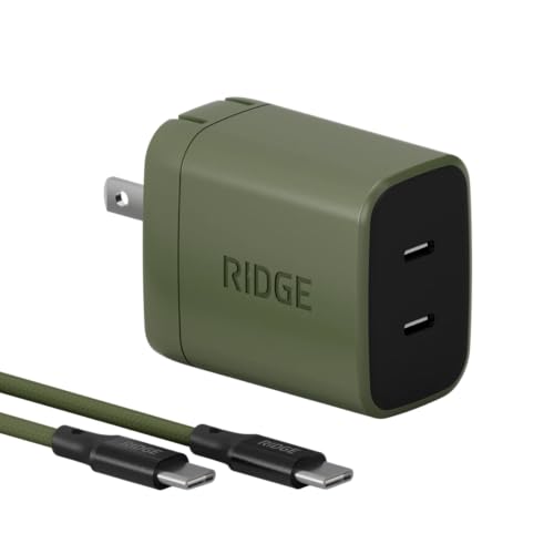 Ridge 45W Wall Charger Set, Dual USB-C Ports, Laptop-Grade Power with Complete Cable Kit Included - Matte Olive - color: Matte Olive