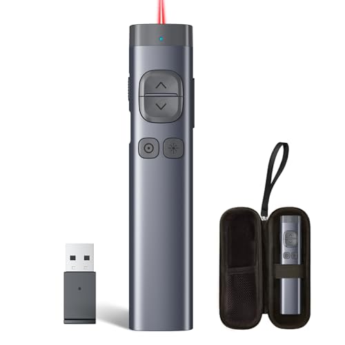 N97s Presentation Clicker for Powerpoint Presentations with Digital Pointer | Red Laser, Metal Housing, Magnifier/Highlight/Mouse Left Click, TV Screen & Projector Clicker, Built-in Storage Receiver - color: Red - BLE&USB-A