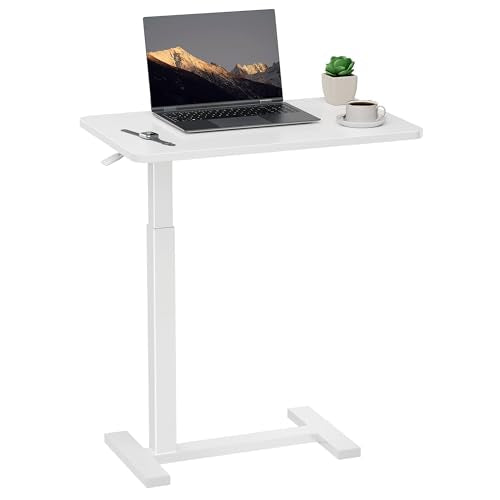 Overbed Bedside Table with Hidden Casters, Adjustable Pneumatic Mobile Laptop Computer Standing Desk, Rolling Laptop Table, Movable Overbed Table Hospital Home Use, White - color: White, style: Non-Tiltable