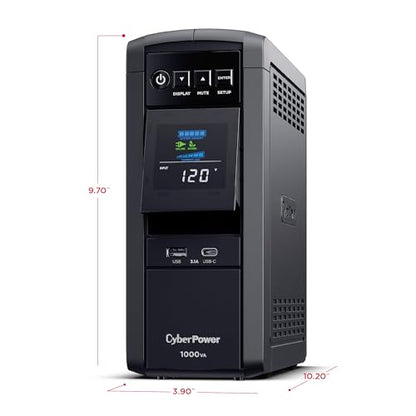 CyberPower CP1000PFCLCD PFC Sinewave UPS Battery Backup and Surge Protector | 10 Outlets, 5 Surge-Only, Avr, Color LCD, USB-a and USB-C Charging - size: 1000VA, style: Mini-Tower
