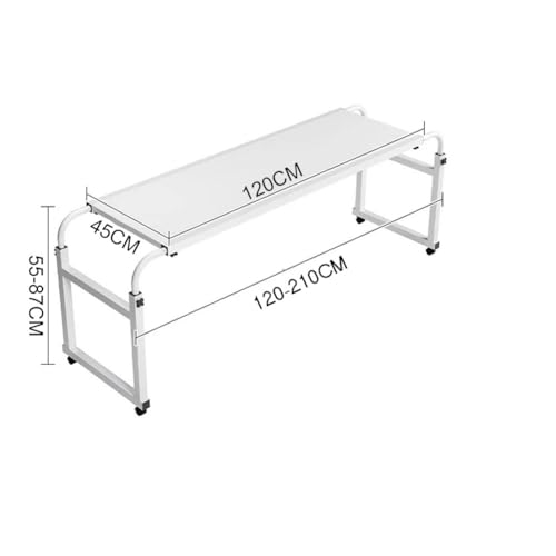 Overbed Table with Wheels, Overbed Desk with Adjustable Length and Height, Rolling over Bed Desk, over the Bed Table on 4 Lockable Wheels Heavy Duty Laptop Tables for Home Office Hospital Bedroom