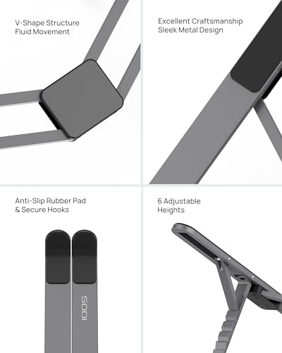 Foldable Laptop Stand for Desk, 6-Levels Height Adjustment Portable Laptop Holder Riser, Ergonomic Aluminum Computer Stand for 10-15.6" Laptop and Tablet,Black